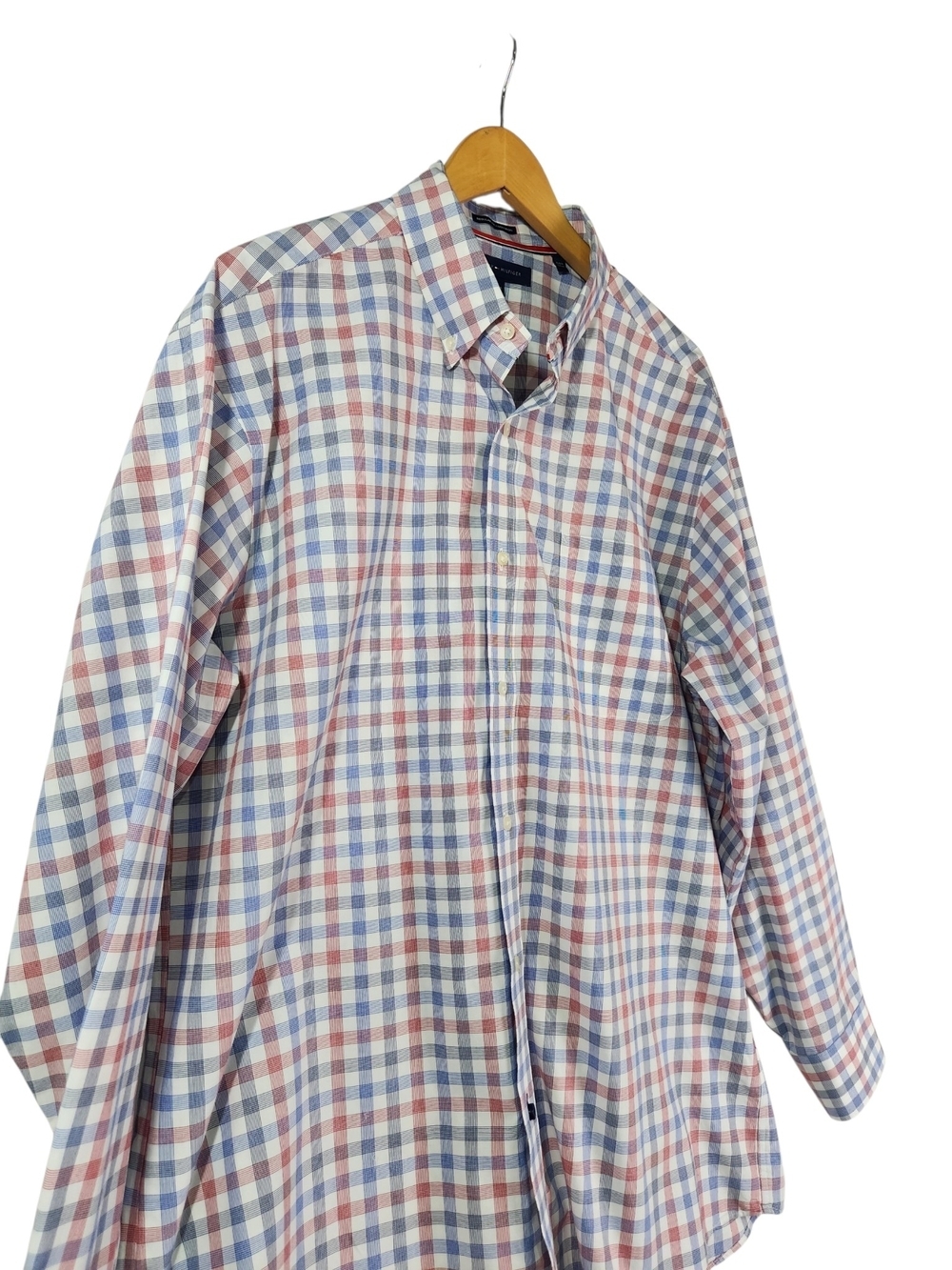 Tommy Hilfiger Mens 17 34/35 Plaid Button Down Shirt Regular Fit Red White Blue - Picture 4 of 16